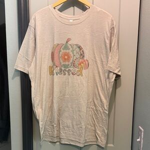 Cream Graphic T-Shirt with Pumpkin Design